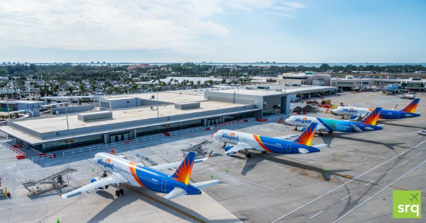 Allegiant Air planes lined up at an airport